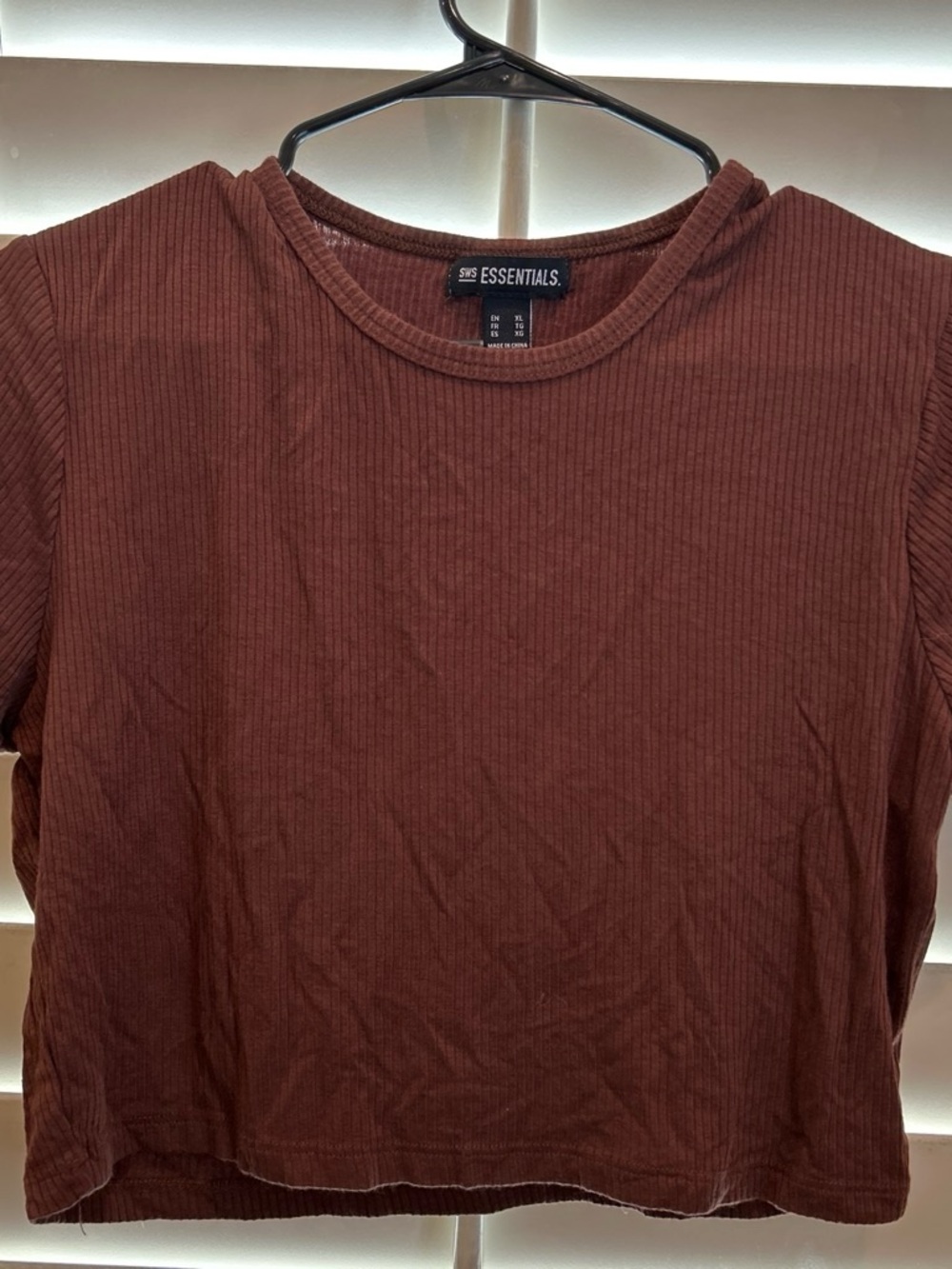 ESSENTIALS Women's Ribbed Crop Top - Brown